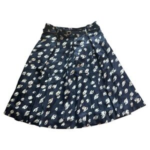 Kate Spade 100% Silk Blue Midi A-Line Pleated Skirt